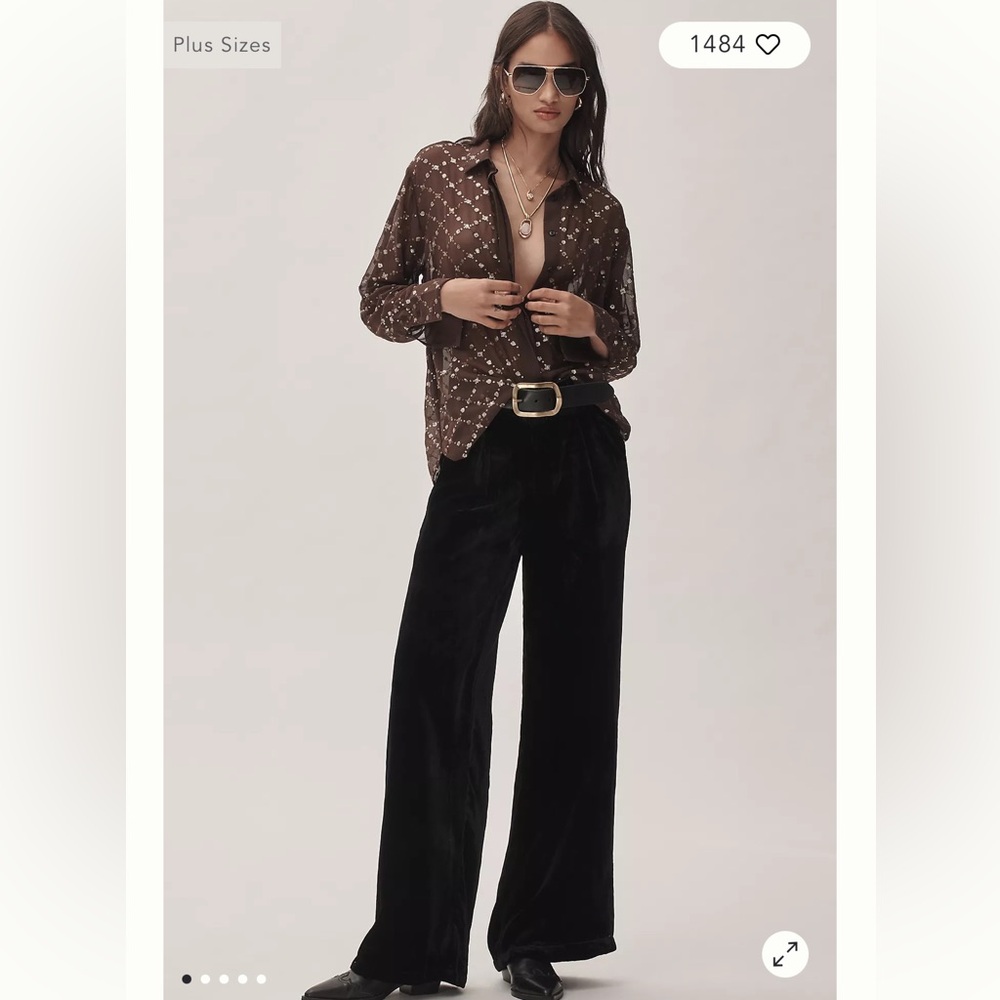 NWT Anthropologie Black Velvet Wide Leg Pants